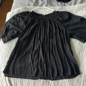 Black smocked neck blouse